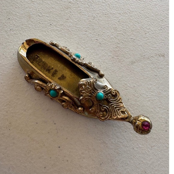 Unbranded Other - Vintage Turkish Ornate Brass Shoe Ashtray with Gemstone Accents